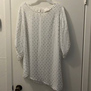 NWOT Chicos gold and white sheer asymmetric top